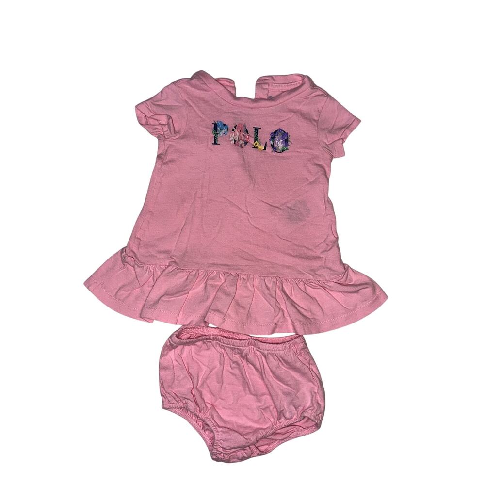 Polo Ralph Lauren Baby Girl Pink Logo Dress with Bloomers - Size 3M